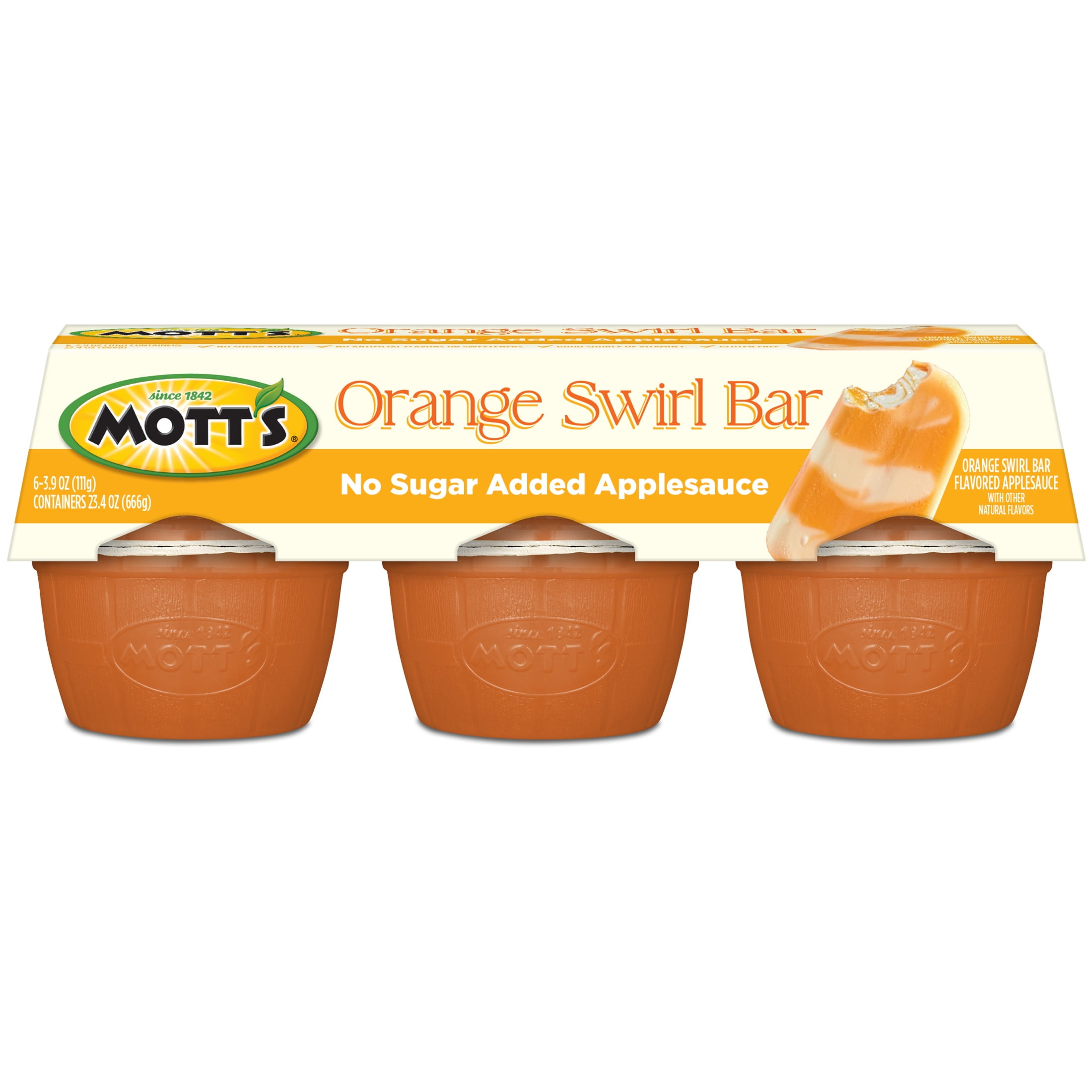 Mott's No Sugar Added Orange Swirl Bar Applesauce, 3.9 oz, 6 Count Cups