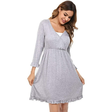 

Women s Maternity Dress Nursing Nightgown for Breastfeeding 3 in 1 Labor Delivery Hospital Gown - Classic Style