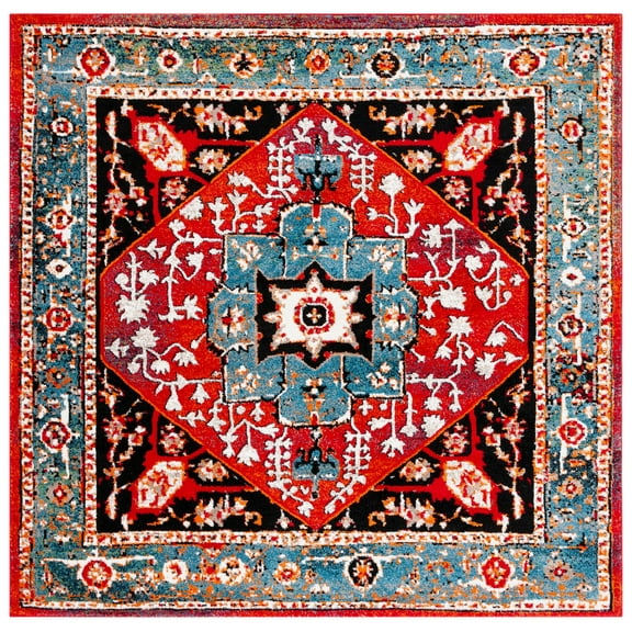 SAFAVIEH Vintage Hamadan Kimmee Oriental Area Rug, Blue/Red, 6'7" x 6'7" Square