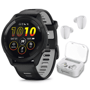 Garmin Forerunner 265 Music GPS Running Smartwatch, Black with AMOLED 1.3 in Touchscreen Display with Wearable4U White EarBuds Bundle