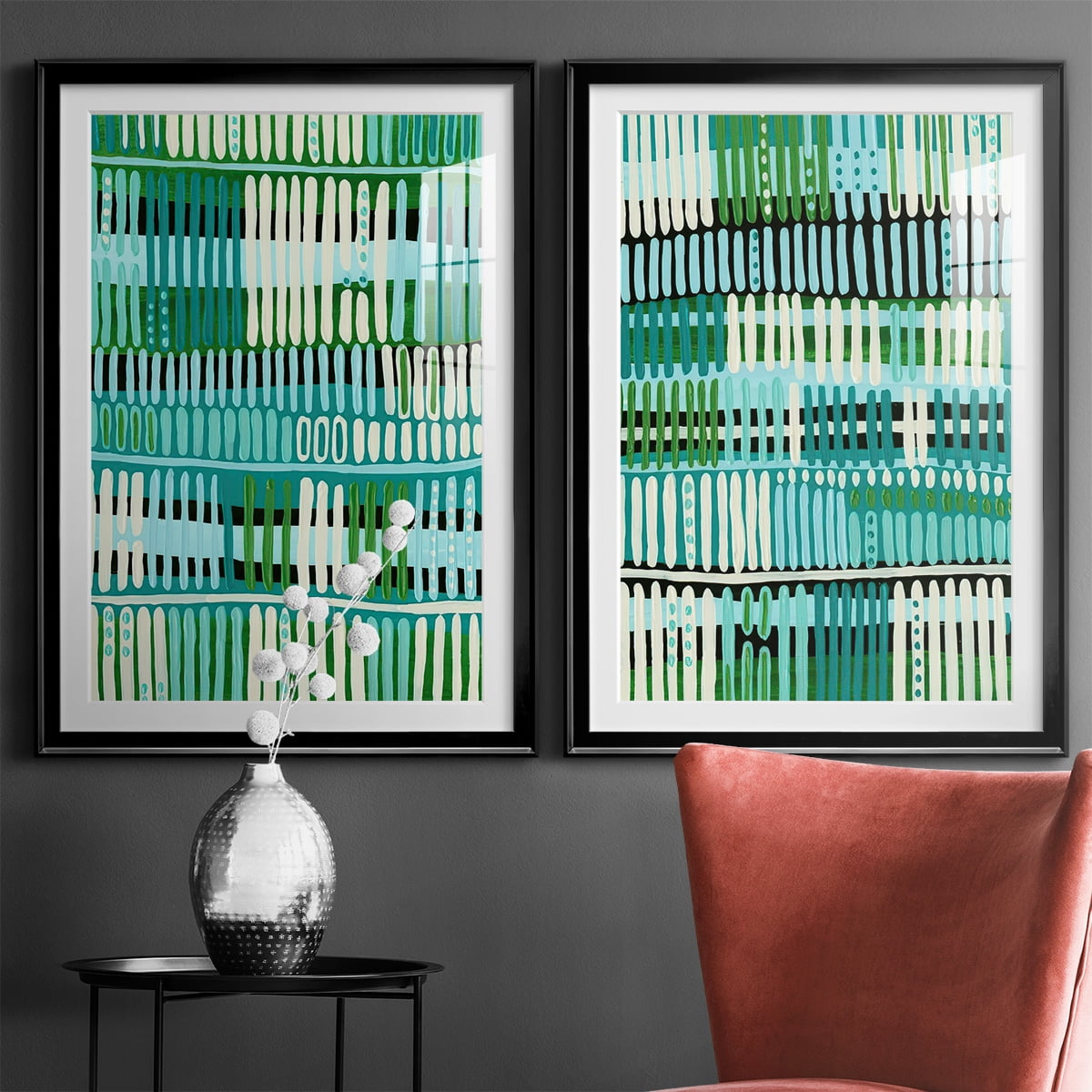 Wexford Home Teal Pattern I Premium Framed Print, 30.5" x 42.5" - Ready to Hang, Black (Set of 2)