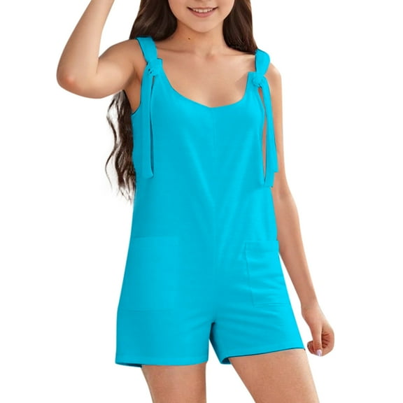Girls' Solid Colored Short Overalls(5 13Years)