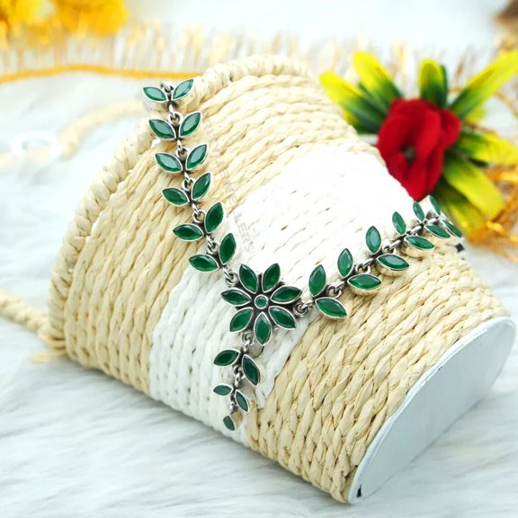 Green Onyx Statement Necklace 925 Sterling Silver Handmade Gemstone Jewelry