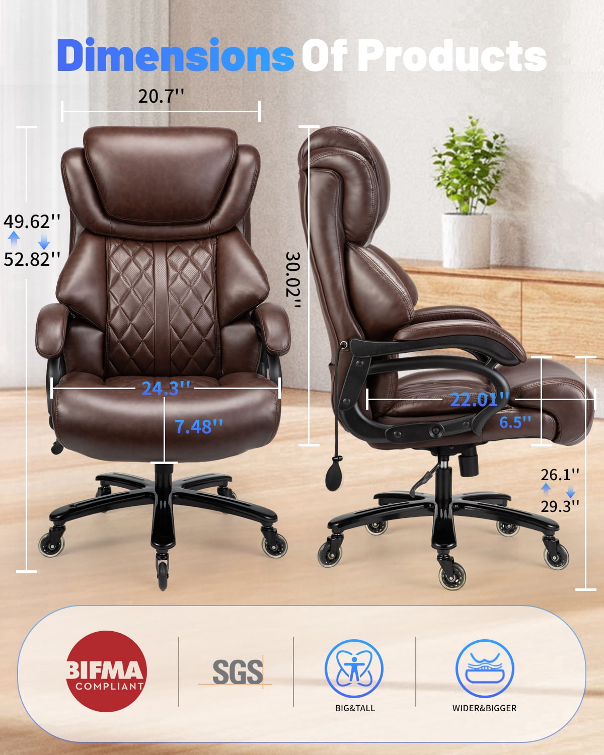 High Back Ergonomic PU Leather Executive Chair, Swivel Computer Desk Chair with Armrests
