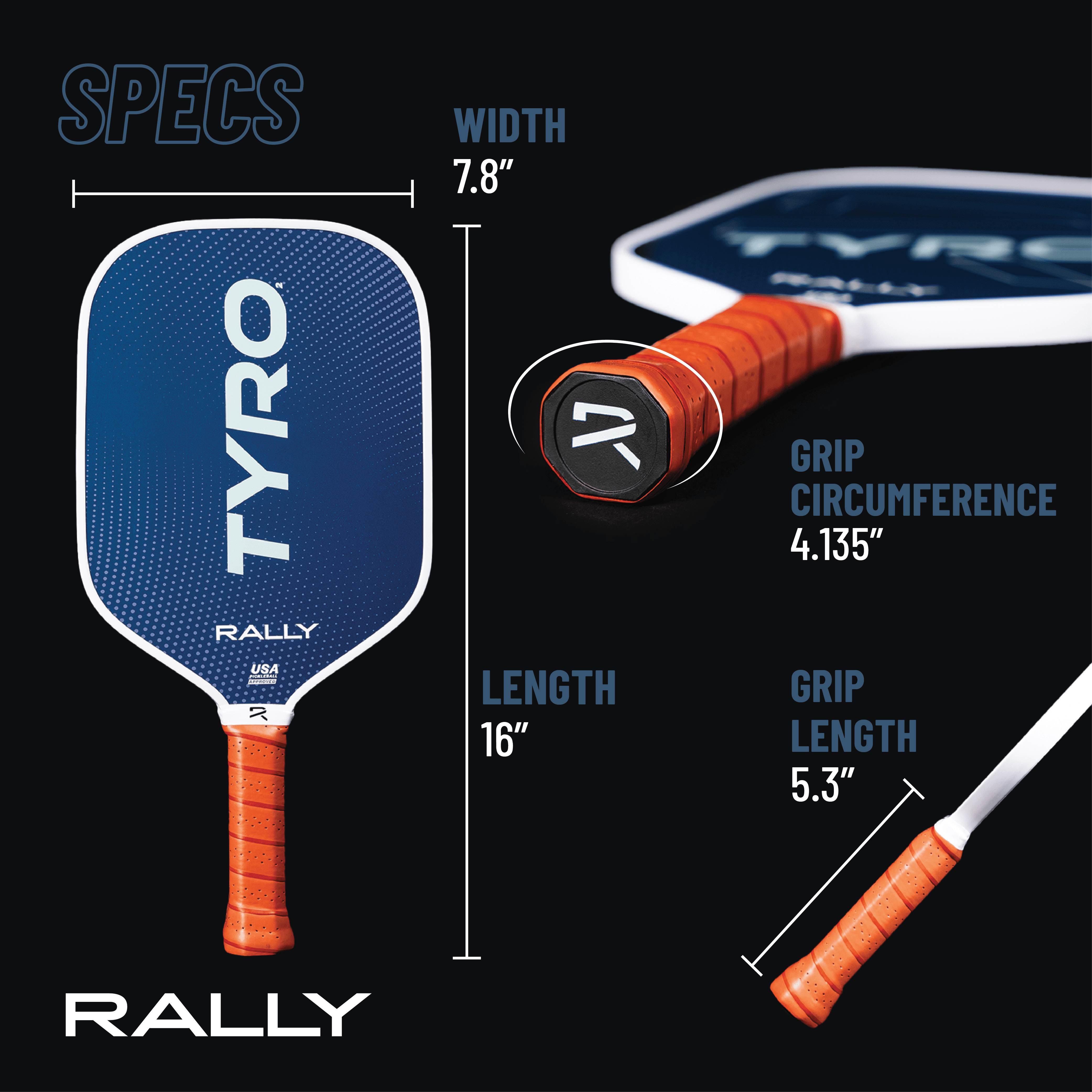 Rally Tyro 2 Pickleball Paddle – Lightweight 7.0-7.5 oz, Durable Polymer Core, Composite Face, 5" Handle for Extra Grip – Ideal for Beginners - Blue