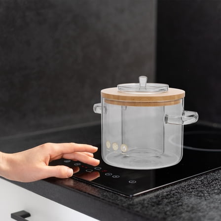 NICEXMAS Small Clear Glass Cooking Pot for Stove Use with Lid and Handles