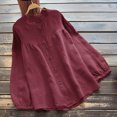 thumbnail image 2 of Fall Cotton Linen Tops for Women Long Sleeve Round Neck Solid Color Casual Loose Blouses Ruffle Button Down Shirts, 2 of 7