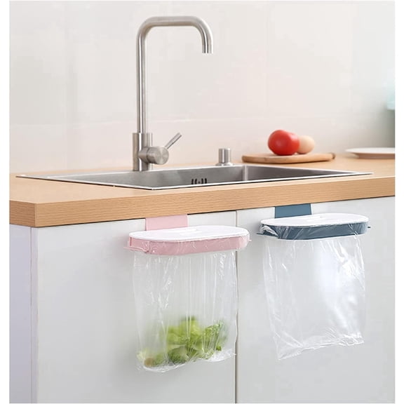 Set of 2 Trash Bag Holder Rack, Hanging Organizer Garbage Bag Holder, & Removable Lid - Multi for Kitchen Cabinet Door Storage Cupboard, Under Sink, Kitchen Towel Rails Rack, Blue & Pink