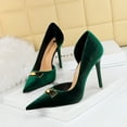 thumbnail image 4 of Zapatos de tacón alto de gamuza Xishi con punta puntiaguda y abertura lateral para mujer, estilo banquete, nuevo estilo, 4 of 5