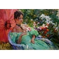 thumbnail image 2 of Sviridov, Sergei 18x14 Gold Ornate Wood Framed with Double Matting Museum Art Print Titled - Lady in Green Dress and Red Umbrella, 2 of 4