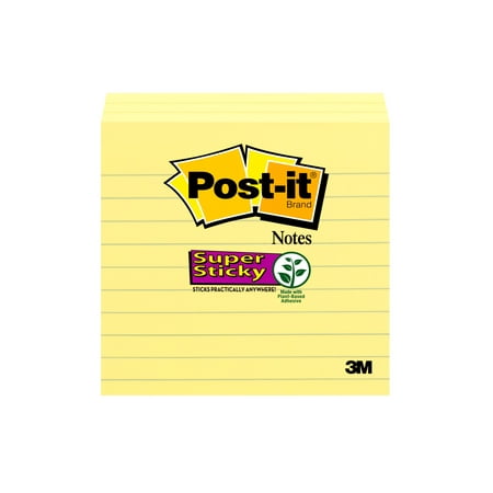 Post-it Super Sticky Lined Notes 4" x 4", Canary Yellow, 3 Pads/Pack