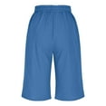 thumbnail image 4 of Sakmal Bermuda Shorts for Women Casual Knee Length Cotton Linen Blue High Waisted Shorts with Pockets, 4 of 9