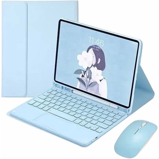 Para Samsung Tab S9 FE/S9/S8/S7 Estuche con Teclado Bluetooth Azul Cielo con Panel Táctil y Ranura para Lápiz