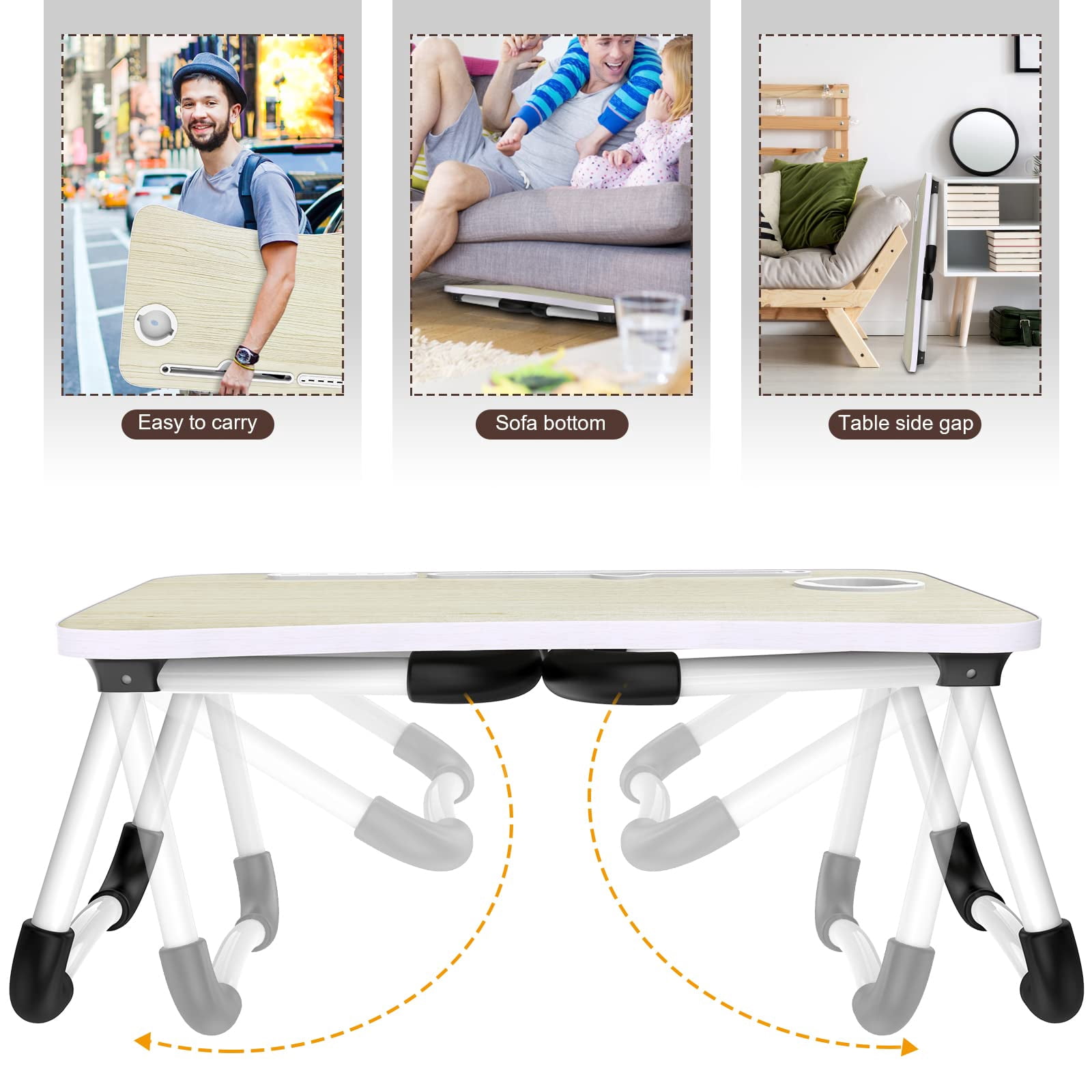 Laptop Lap Desk  Foldable Table Tray With 4 Usb Ports Storage Drawer And Cup Holder Bed Notebook Stand Laptray Portable Standing For Couch Floor
