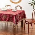 thumbnail image 4 of Violet Linen Prestige Medallion Damask Pattern, Polyester Jacquard, with Fringes, Burgundy, 60 Inch by 140 Inch, Seats 12 to 14 people, Rectangle Tablecloths, 4 of 8