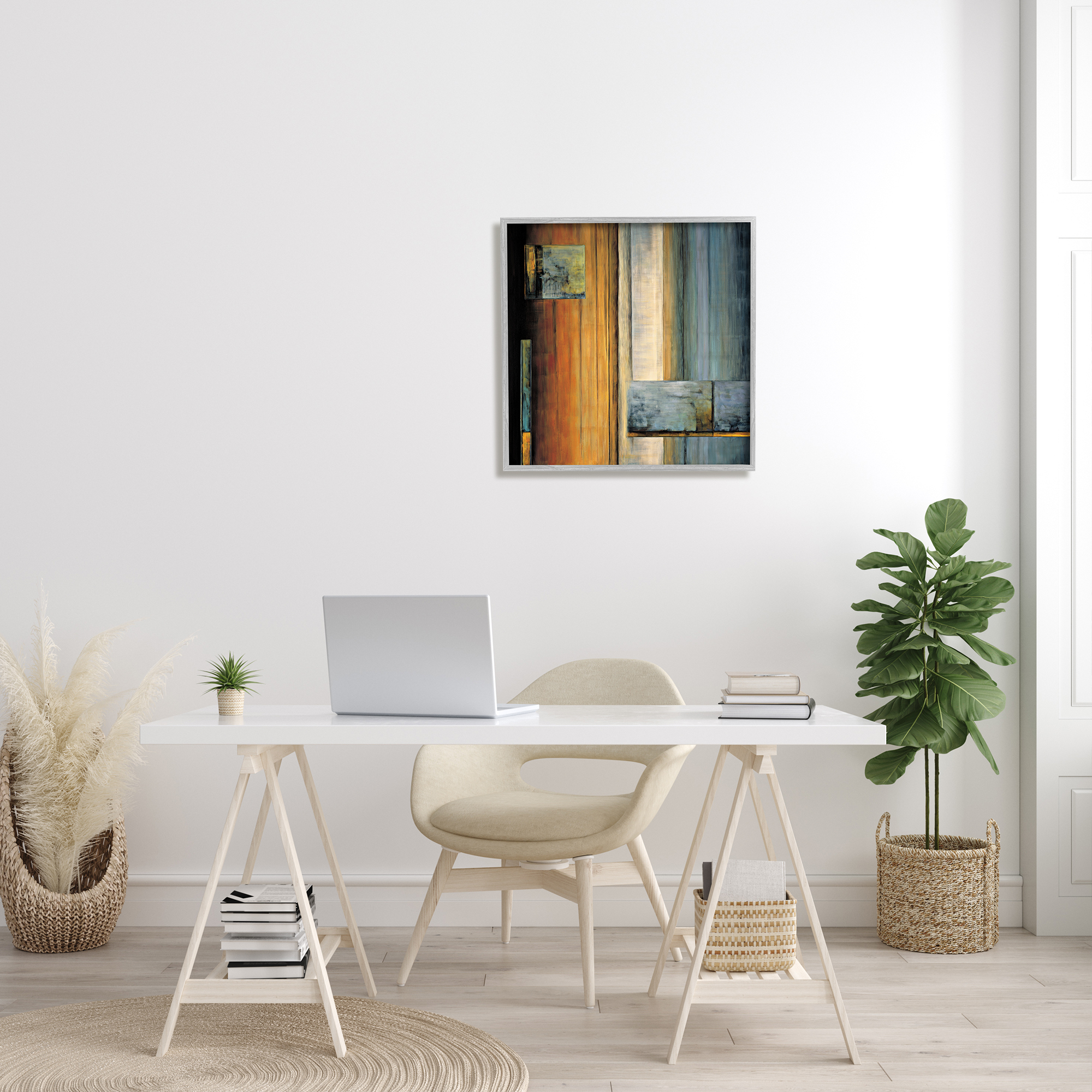 Stupell Industries Abstract Layered Rectangular Shapes Orange White Blue, 24 x 24, Designed by Aaron Summers