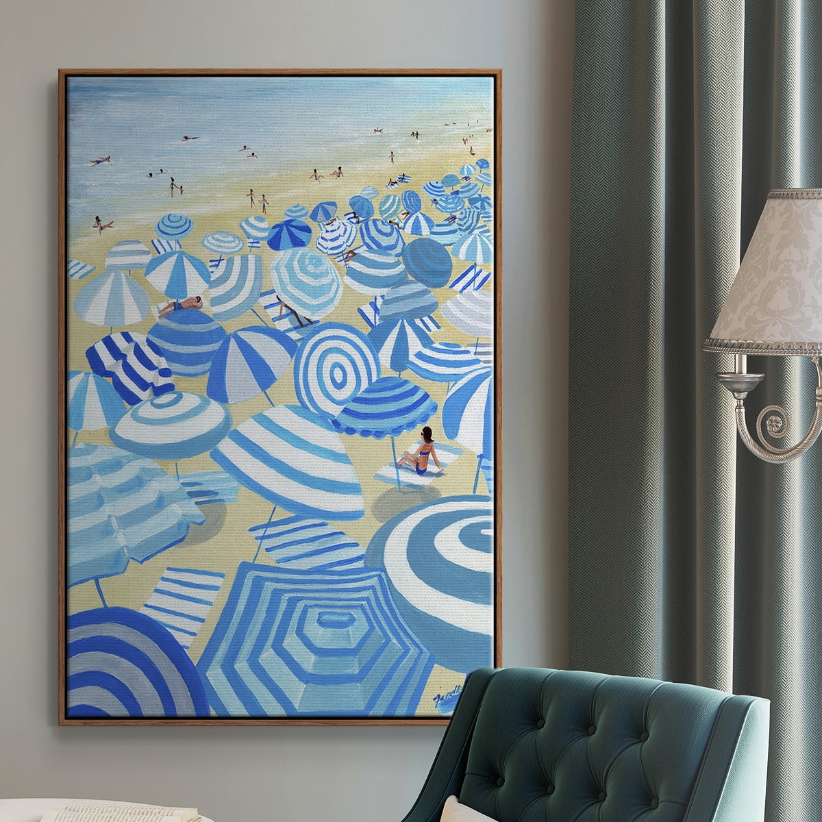 Sky Blue Beach Framed Premium Gallery Wrapped Canvas - Ready to Hang