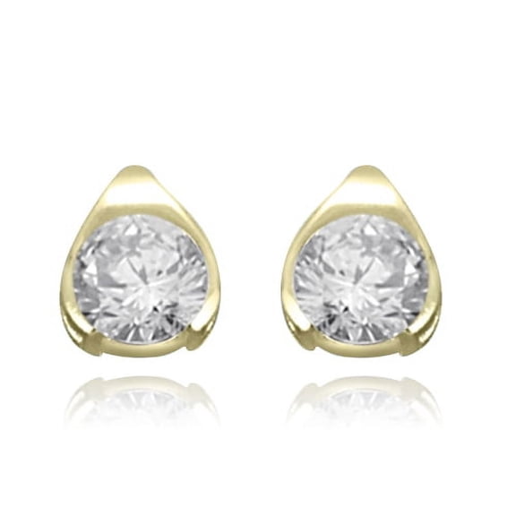 Bezel Set Stud Earrings with Simulated Round Brilliant Diamond by Diamond Essence set in Vermeil