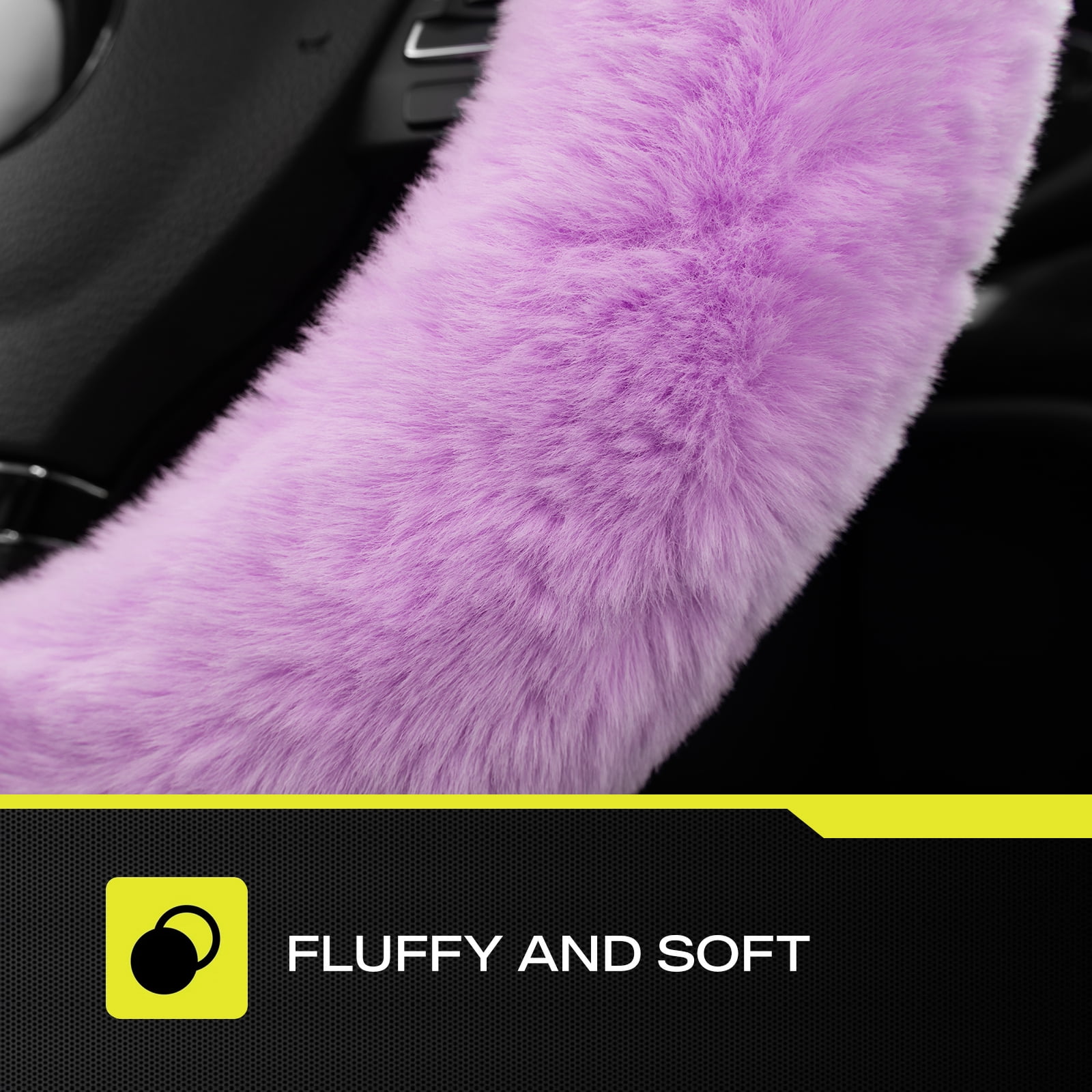 Auto Drive Fuzzy Steering Wheel Cover, Soft Plush Faux Fur Steering Wheel Cover, Cozy Warm Steering Wheel Cover Non-Slip, Universal Fit for Cars SUV Truck, Fits 14.5"–15",Purple