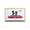 thumbnail image 1 of Mushroom Wall Art with Frame, Silhouettes of 2 Little Girl on Huge Toadstool, Printed Fabric Poster for Bathroom Living Room, 35" x 23", Vermilion Grey, by Ambesonne, 1 of 2