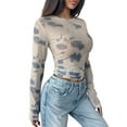 thumbnail image 3 of Mesh Top Mesh Crop Top for Women Y2K Long Sleeve Crew Neck Top Cream White XXL, 3 of 7