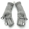 thumbnail image 2 of Guantes de invierno de punto de cinco dedos con puños extra largos y forro de terciopelo de jacquard para niñas coreanas, 2 of 6