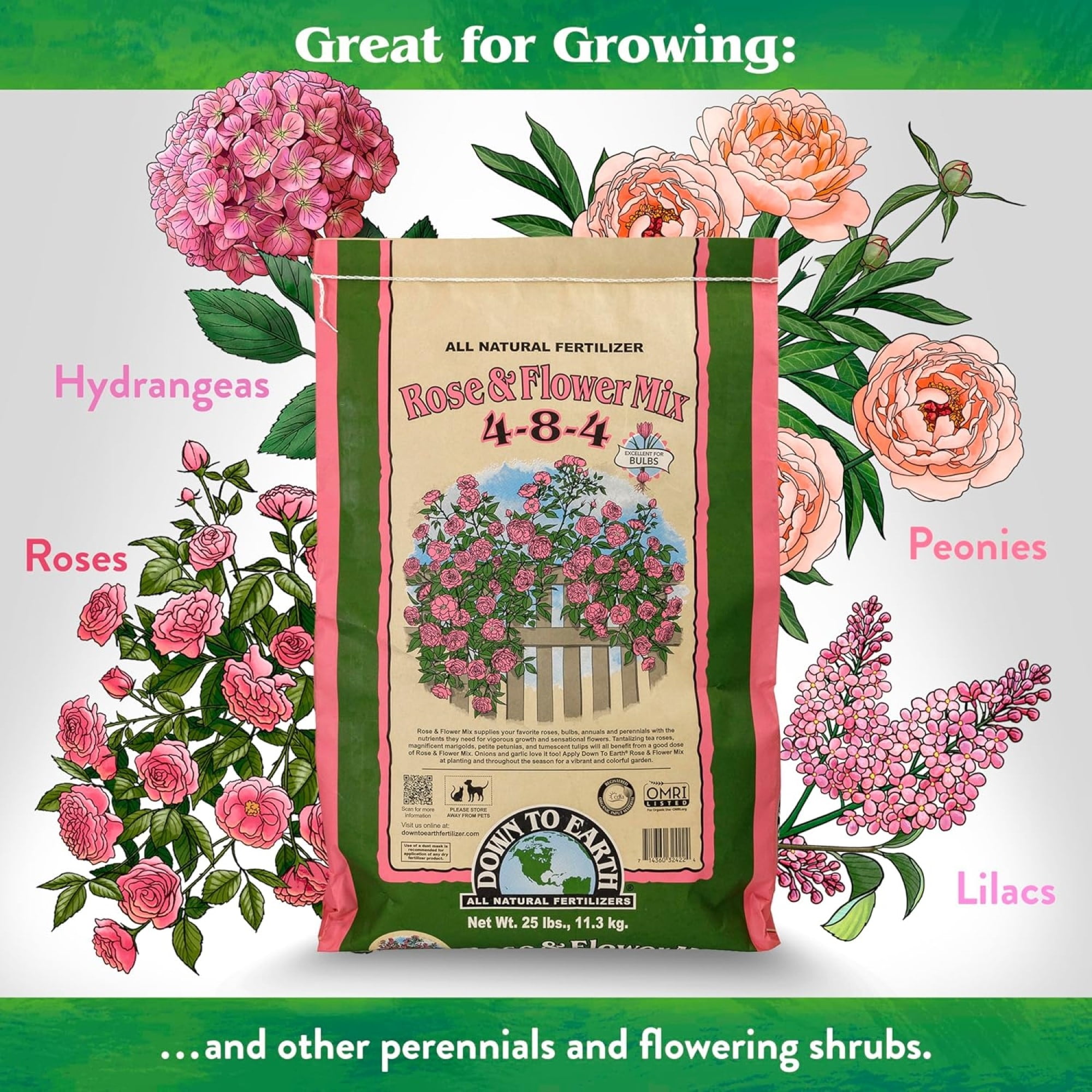 Down To Earth Rose & Flower Mix 4-8-4 Organic Plant Food, 40 lb Bag