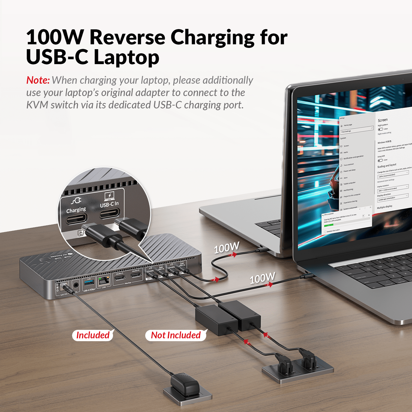 AV Access Docking Station KVM Switch 2 Monitors 2 Laptops, 4K KVM Switch Dual Monitor, 100W PD for Each PC, 1G Ethernet, EDID Emulation, Ideal for Home Office & Gaming(KD-E20)