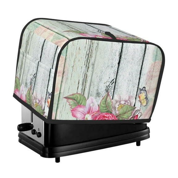 Honeii Vintage Wood with Floral Print 2 slice Toaster Cover, Two Slice Toaster Dust-proof Cover For Kitchen Small Appliance and Fingerprint Protection