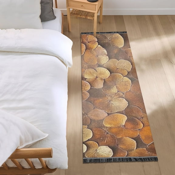 Brown Three Leaf Bedroom Runner Rug 2'x 6' Non Slip Carpet Indoor Home Area Rug Living Room
