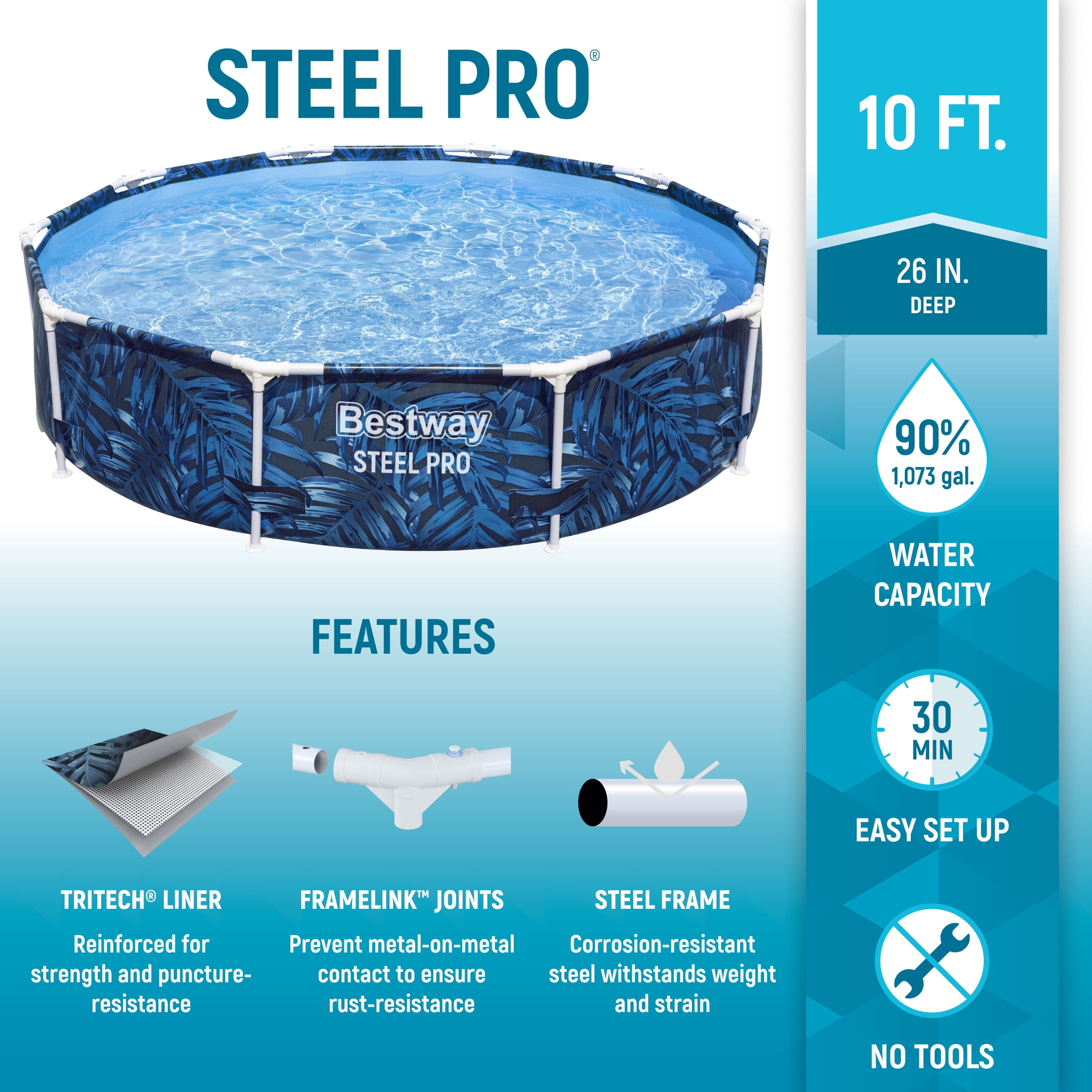 Bestway Steel Pro 10' x 26" Above Ground Swimming Pool with Animal Graphics