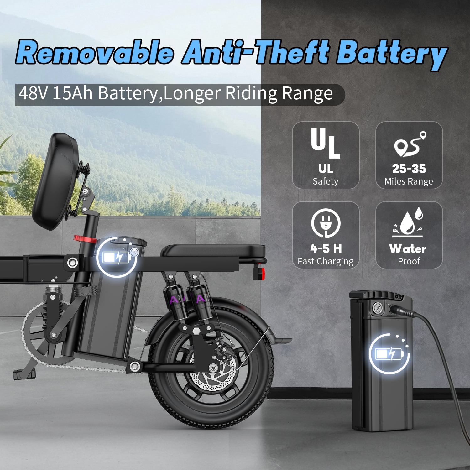 Electric Bike for Adults, Ebike, Electric Bicycle with 720WH Removable Battery,14" Folding Ebike, 20MPH,35+ Miles,750W Peak Motor,Full Shock Absorption,UL 2849,Commuting Mini E Bikes