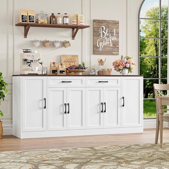 Hiphuta 70.8"W Large Buffet Cabinet with 6 Doors, Modern Farmhouse Sideboard with 2 Drawers, Coffee Bar for Kitchen Dining Room Living Room, White