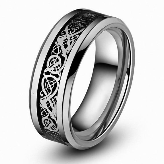 His & Her's 6MM Tungsten Carbide Celtic Knot Dragon Design Carbon Fiber Inlay Wedding Band Ring