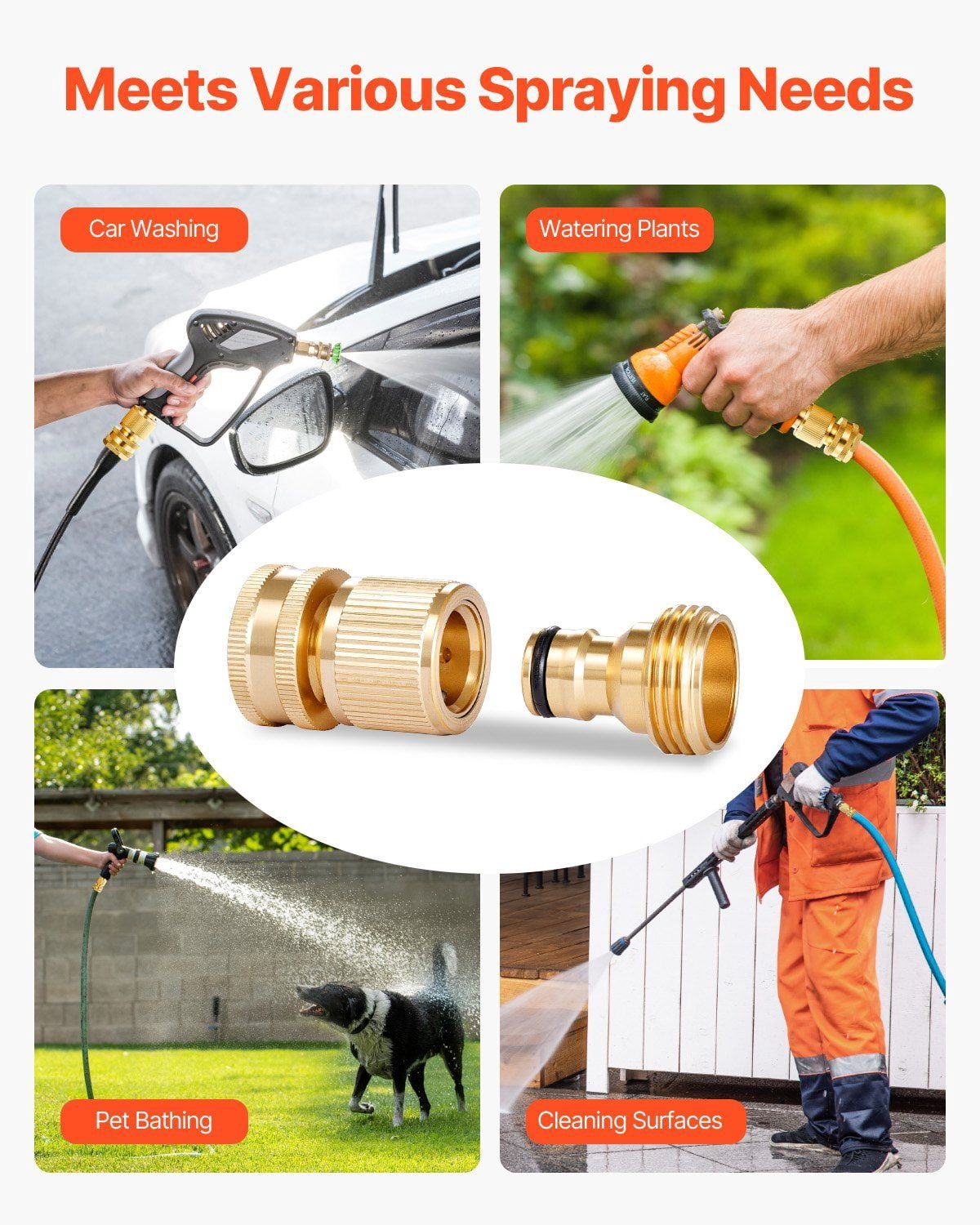 Garden Hose Quick Connect, 3/4 inch Male & Female, 200 PSI Heavy Duty Solid Brass Quick Connector, 2 Sets Garden Hose Fitting, No Leak Water Hoses Connectors with Gaskets