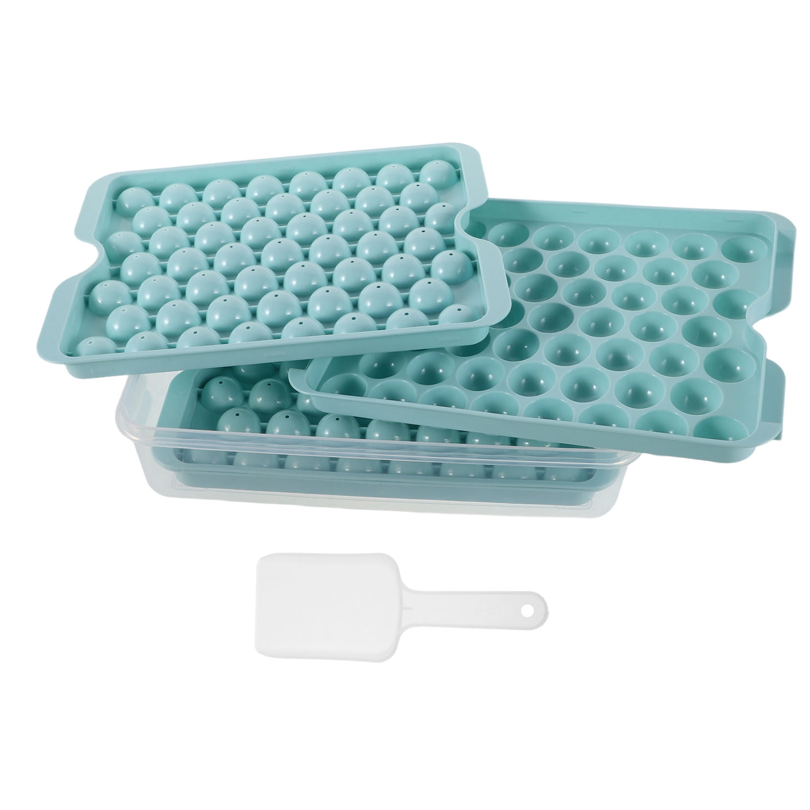 Worgeous 1 Set Easy Press Ice Cube Maker Ice Sphere Moulds For Summer Ice Tray With Lid For Freezer Reusable Mini Ice Cube Trays With Scoop