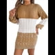 thumbnail image 2 of Vestido Elegante de Punto con Mangas Farol y Patchwork para Mujer, Otoño-Invierno Caqui L, 2 of 9