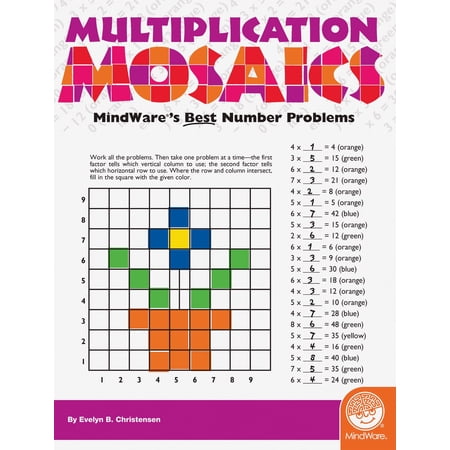 MindWare Multiplication Mosaics, 30 Single Page Mini Mysteries Plus Illustrated Solutions, Ages 8 and Up