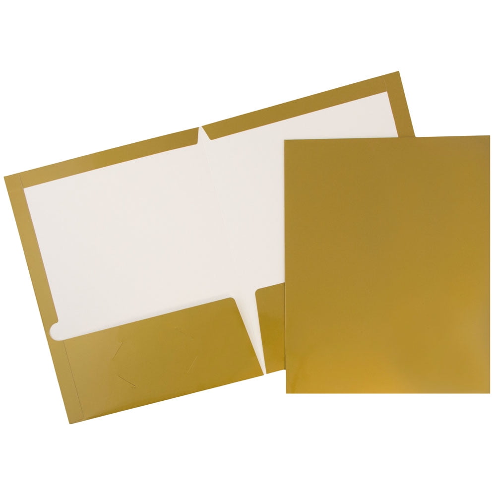 JAM Glossy Two Pocket Folders, Gold, 6/Pack