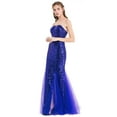 thumbnail image 3 of Angel-fashions Women's Vintage Evening Dress Strapless Sequin Illusion Lace Up Mermaid Long Gatsby Gown Blue Medium, 3 of 6