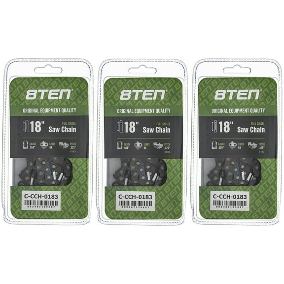 8TEN Full Chisel Chainsaw Chain 18 inch .058 .325 64DL 3 Pack 810-CCC2305H