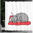 thumbnail image 4 of Ambesonne Christmas Shower Curtain, Cat with Santa Hat, 69"Wx70"L, White Red Grey, 4 of 5
