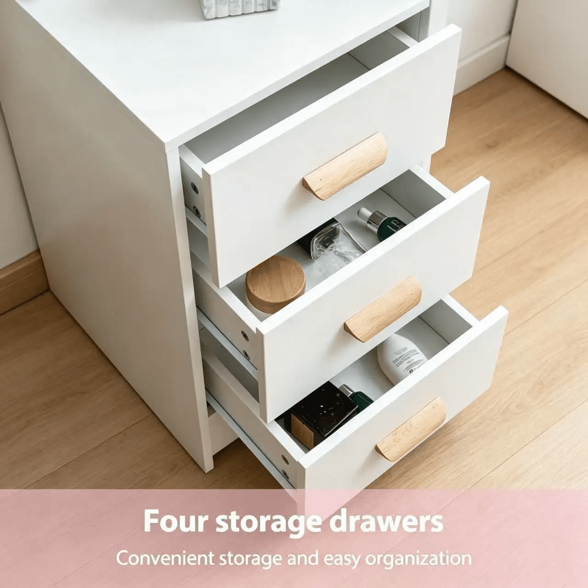 HOQBN Modern White Vanity Set with Mirror & Lights,Bedroom Makeup Table with Storage & Cushioned Stool,Dressing Table for Bedroom