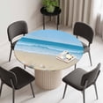 thumbnail image 2 of Summer Beach Round Fitted Tablecloth with Elastic Edge, Waterproof Table Cloth Table Cover for 36"-44" Tables, Coastal Ocean Waves Starfish Shell Tablecloths for Dining Picnic Indoor Outdoor, 2 of 9