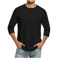 thumbnail image 4 of Men’s Solid 3/4 Sleeve Crew Neck Pocket T Shirt, Loose Breathable Casual Blouse Top Lightweight Basic Tee For Spring Summer Transitional Outfit Black M, 4 of 7