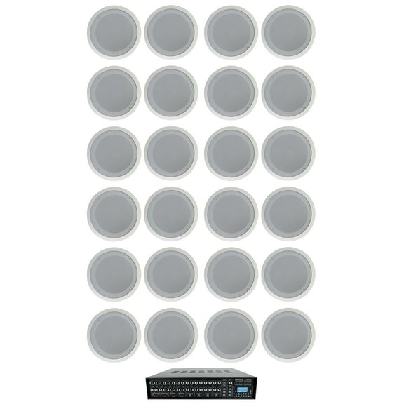 Rockville 4-Zone Multi Room Matrix Amplifier (24) 8" 70v White Ceiling Speakers