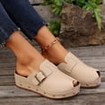 thumbnail image 7 of Xfvqtps Flatform Sandals Women Wedge Peep Toe Buckle Decoration Put Together Leather Slide Sandals Beige, 7 of 7