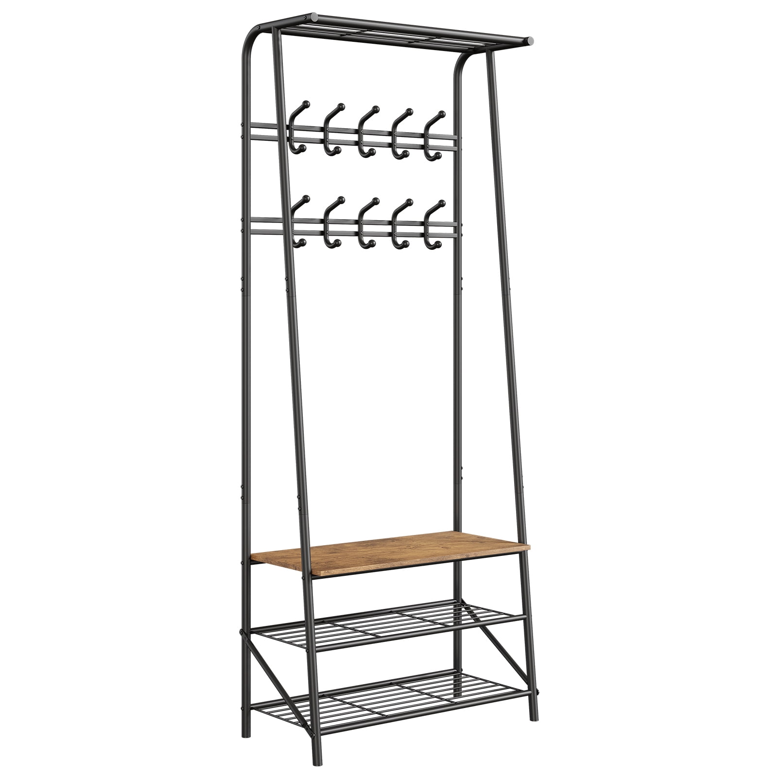 Hall Tree with Shoe Storage Bench, Coat Rack with 7 Hooks,Interchangeable 4 Tier Side Storage Shelves, Small Cute Side Bench,Industrial 5-in-1