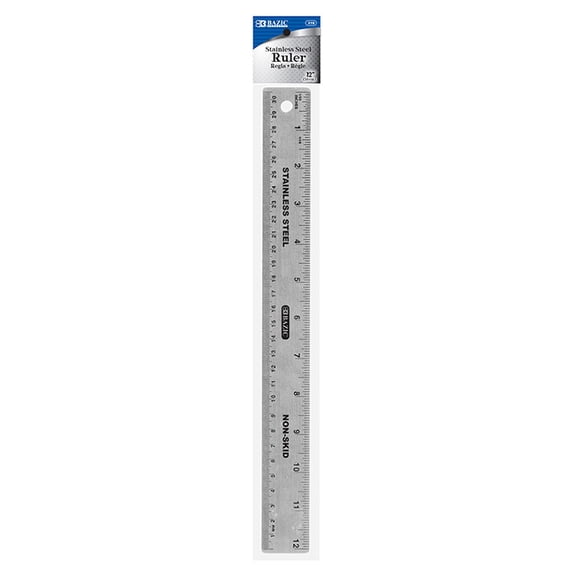 BAZIC Stainless Steel Ruler 12" (30cm) Non Skid Base, School Supplies, 1-Pack