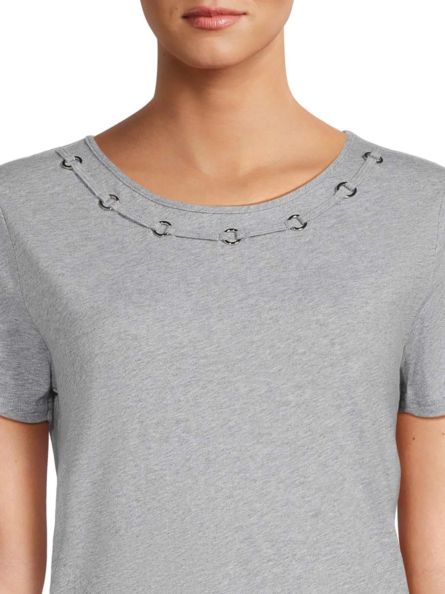 RealSize Women's Embellished Crewneck Tee with Short Sleeves, Sizes XS-3XL